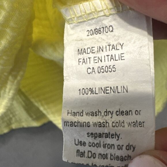 Made In Italy 100% Linen Gauze Top Size Small Yellow Beachy Coastal Oversized - Picture 6 of 6